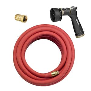 0.75 in. Dia x 100 ft. Red Water Hose with 7-Spray Nozzle and Hose Adapter
