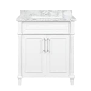 Aberdeen 30 in. Single Sink Freestanding White Bath Vanity with Carrara Marble Top (Assembled)
