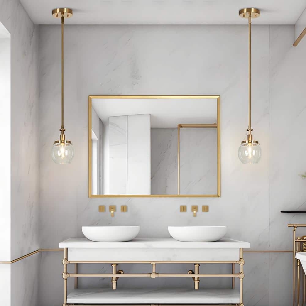 Polished Gold and Matte Black Mini Globe Pendant Light with Clear Glass Shade