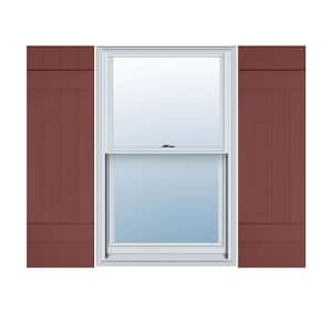 14 in. W x 44 in. H TailorMade Vinyl 4-Board Joined (2 Batten), Board and Batten Shutters Pair in Burgundy Red