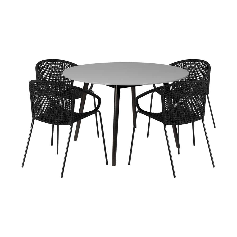 Sydney and Snack Black 5-Piece Wood Round Outdoor Dining Set