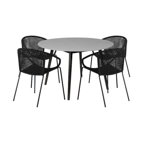 Armen Living Sydney and Snack Black 5-Piece Wood Round Outdoor Dining Set