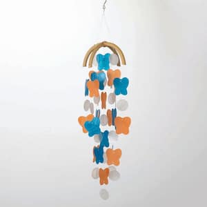 Asli Arts Collection 22 in. Butterfly Capiz Wind Chimes Sky Blue/Marigold Outdoor Patio Home Garden Decor