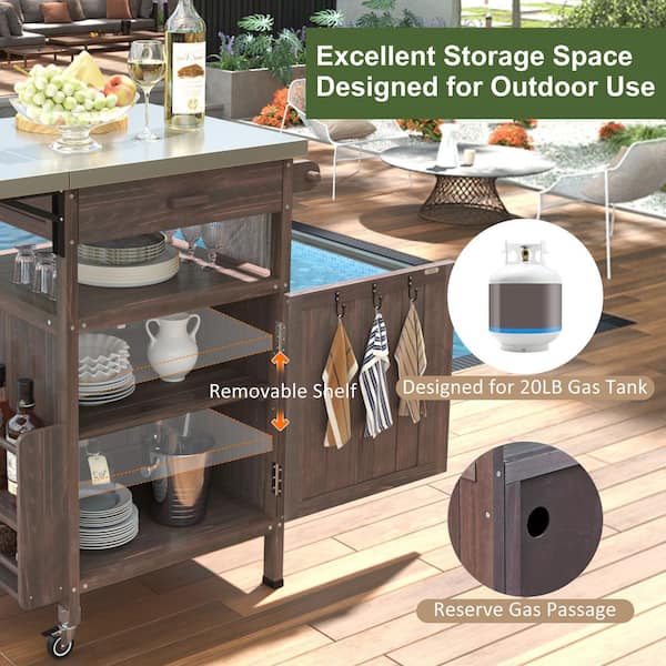 Unbranded - 40.5 in. Brown Outdoor Grill Cart with Stainless Steel Top