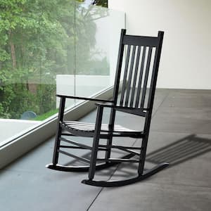 Versatile Black Wooden Indoor/Outdoor High Back Slat Rocking Chair