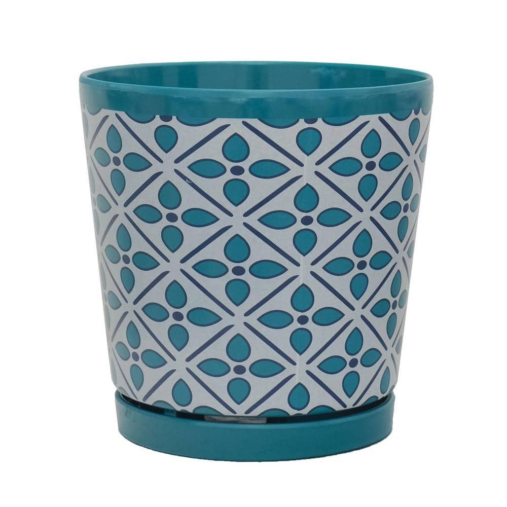 MPG 8 75 In L X 8 75 In W X 9 In H Turquoise Geometric Pattern   Turquoise Geometric Mpg Plant Pots Mm1581 64 1000 