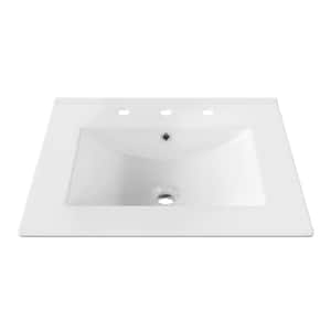 24 in. W x 18 in. D in. L Modern Ceramic Bathroom Vanity Top Sink with 3-Faucet Hole in Glossy White