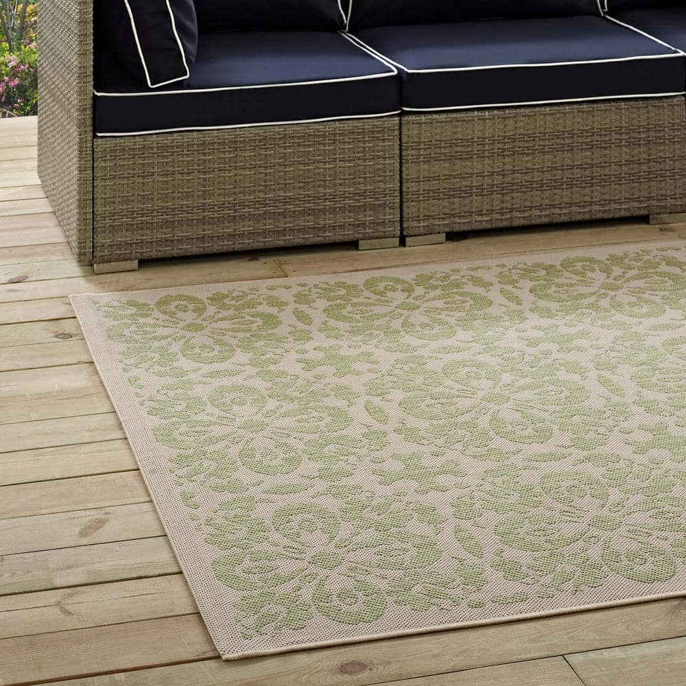 Ariana Light Green and Beige Floral Synthetic Area Rug