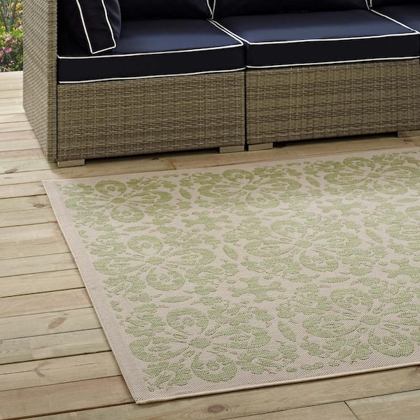 Ariana in Light Green and Beige 5 ft. x 8 ft. Vintage Floral Trellis Indoor and Outdoor Area Rug