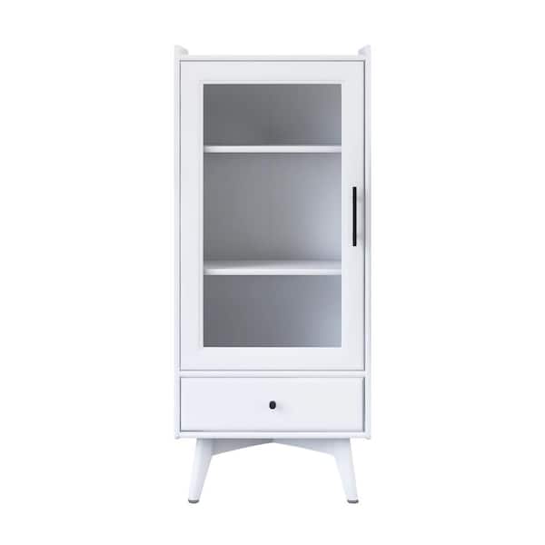 19.75 in. W x 13.75 in. D x 46 in. H White MDF Freestanding Linen Cabinet with Glass Door and Adjustable Shelves