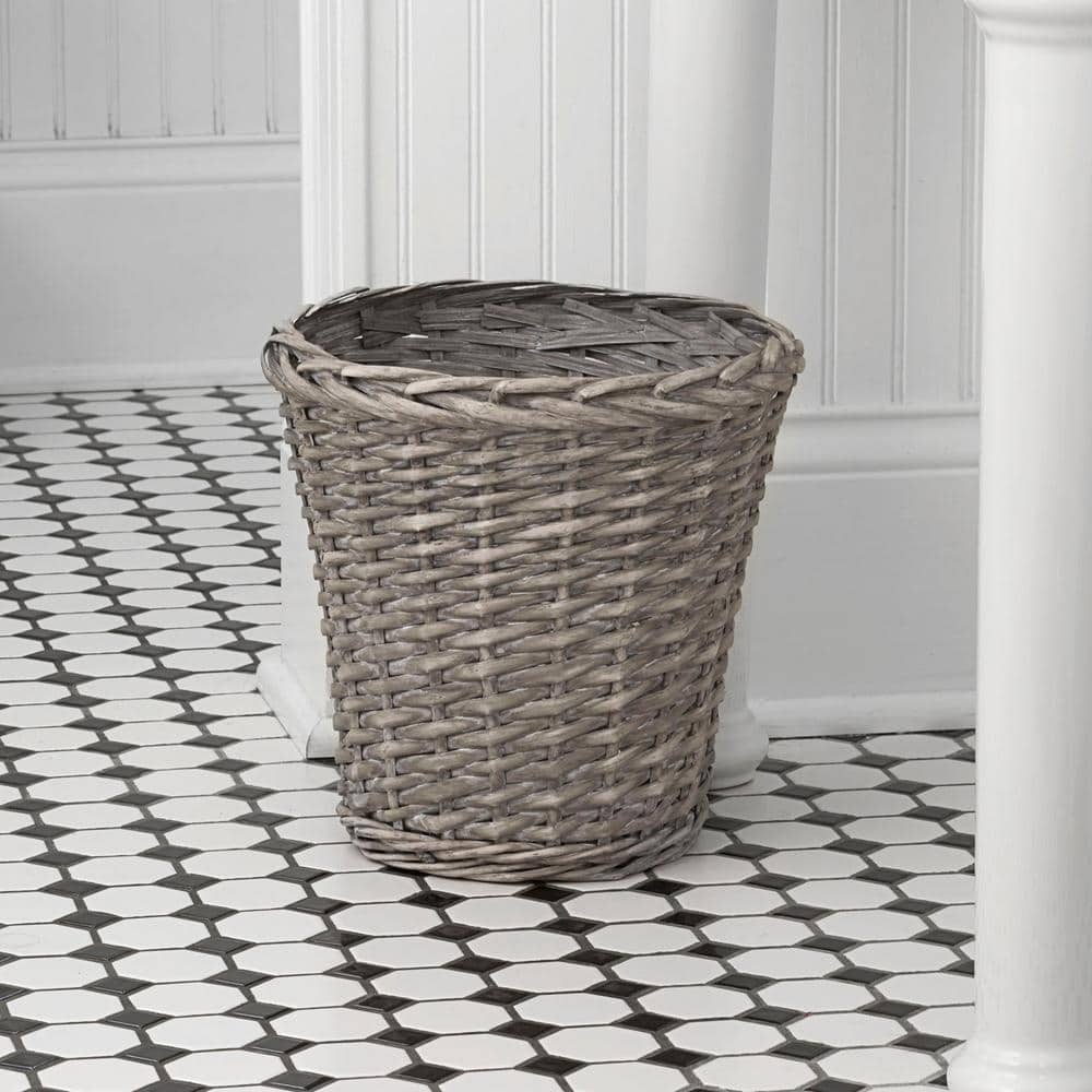 Gray Wash Willow Wicker Waste Basket with Plastic Liner