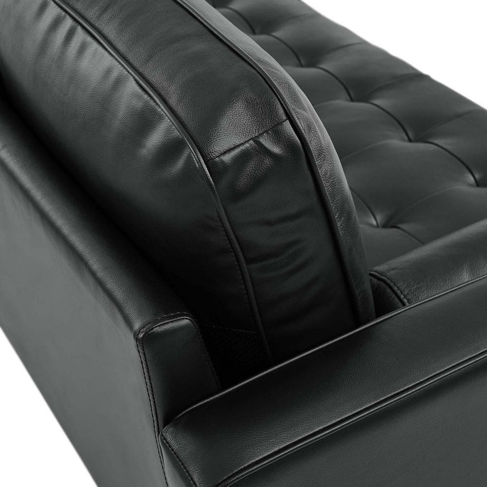 Valour 78" Black Genuine Leather Tufted Sectional Sofa with Ottoman