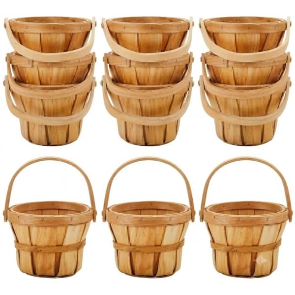4 x 5.1 in. Wooden Berry Baskets with Reinforced Handles Brown 10-Piece