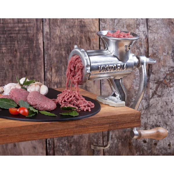 Victoria Meat Grinder #10 with Table Clamp, Tinned Cast Iron