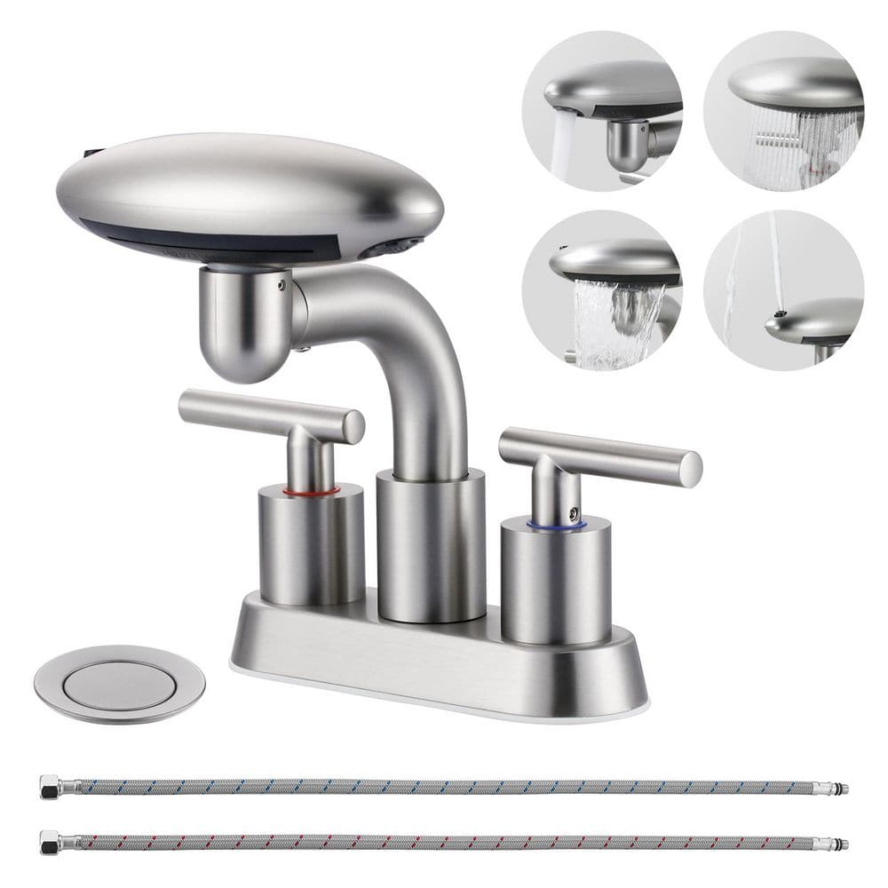 4 in. Centerset Double Handle Swivel Bathroom Sink Faucet with 4-Spray Modes and Drain Assembly in Brushed Nickel price history on PriceWatchPro