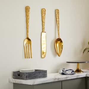 Aluminum Gold Knife, Spoon and Fork Utensils Wall Decor (Set of 3)