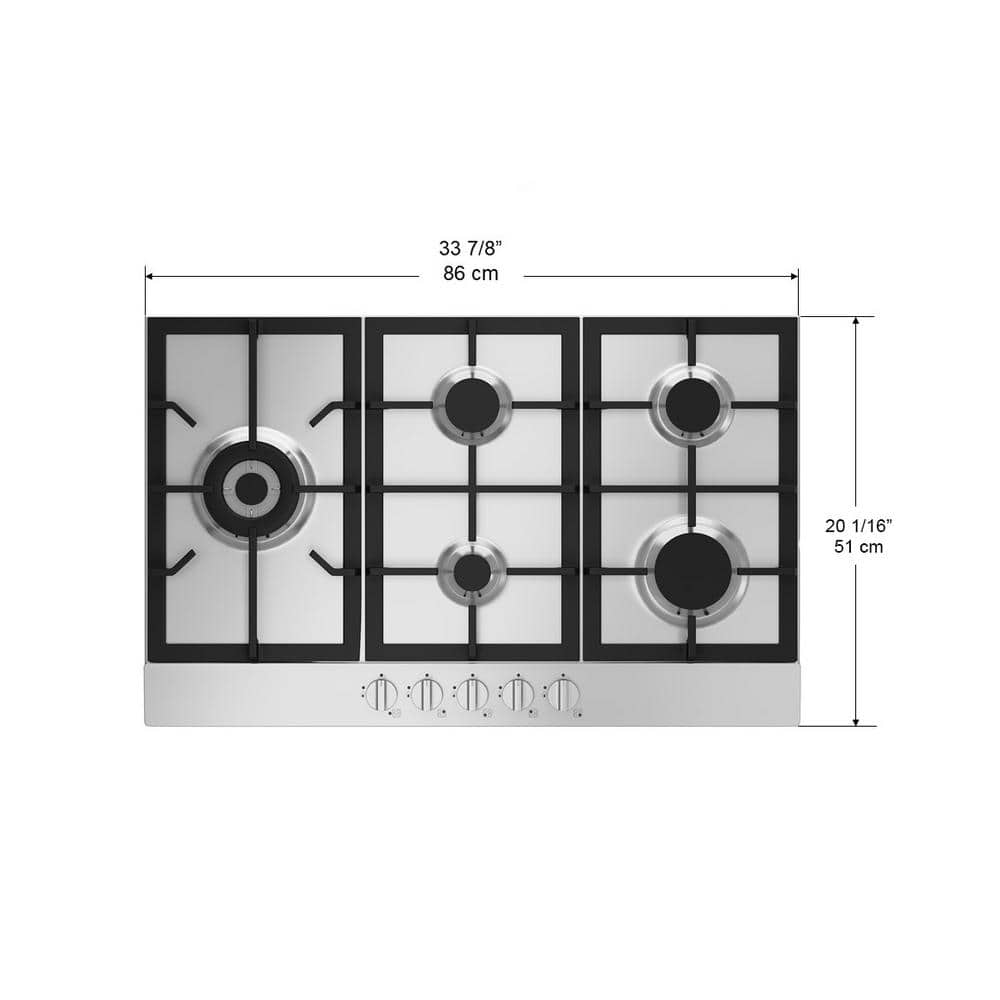 34" Stainless Steel Gas Cooktop with 5 Cast Iron Burners