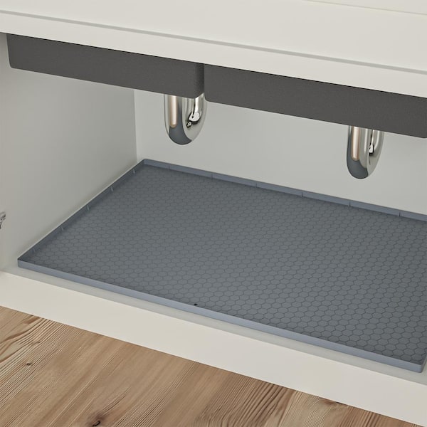 Gray Under Sink Mat 22 in. D x 34 in. L Slip Resistant Silicone Drawer and Shelf Liners for Cabinet Protector (1-Pack)