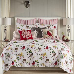 Thatch Home Joybirds Multi-Color Reverse Stripe Full/Queen Cotton Quilt