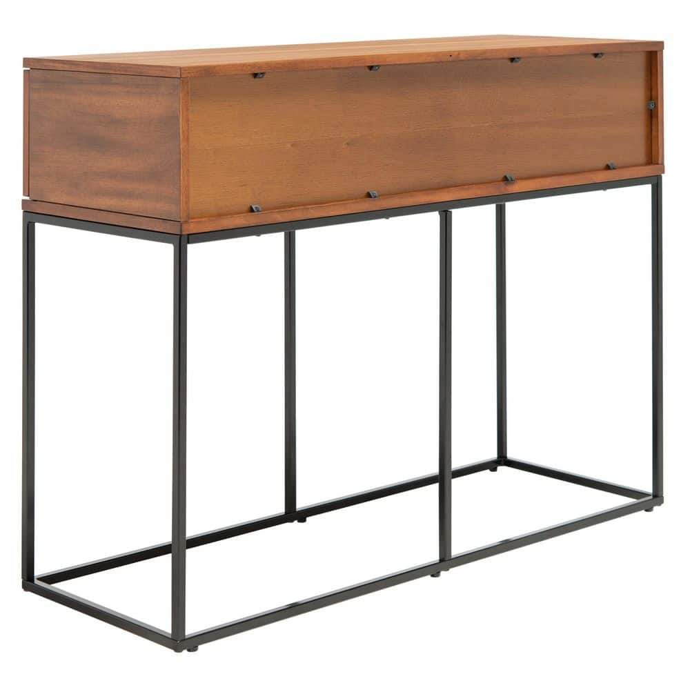 Marquise Brown Mahogany and Black Metal Console Table with Storage