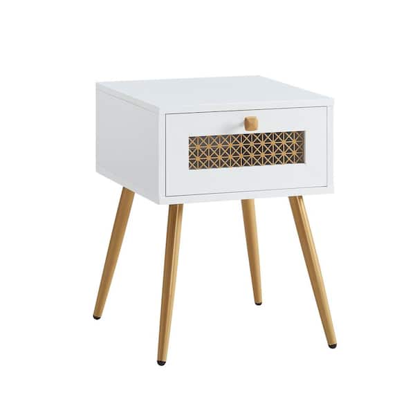EDYO LIVING 15.8 in. White Square Wood End Table