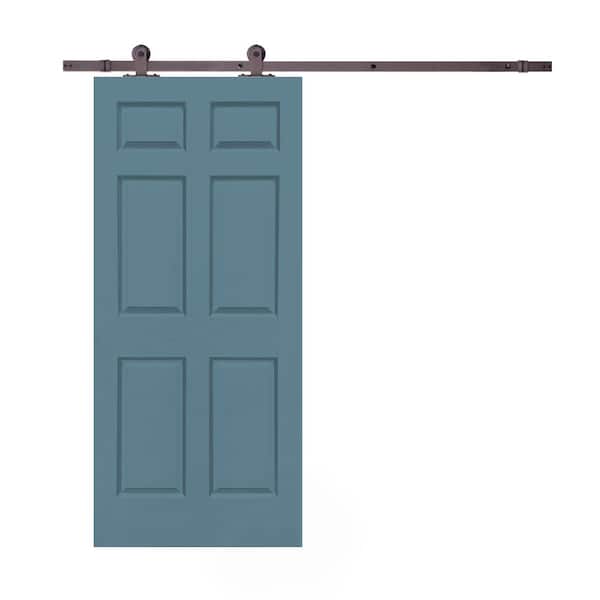 CALHOME 30 in. x 80 in. Dignity Blue Stained Composite MDF 6 Panel Interior Sliding Barn Door with Hardware Kit