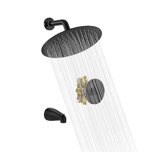 2-Spray Wall Mount Rain Shower Head with Waterfall Tub Spout 1.8 GPM Shower Faucet in Matte Black (Valve Included)