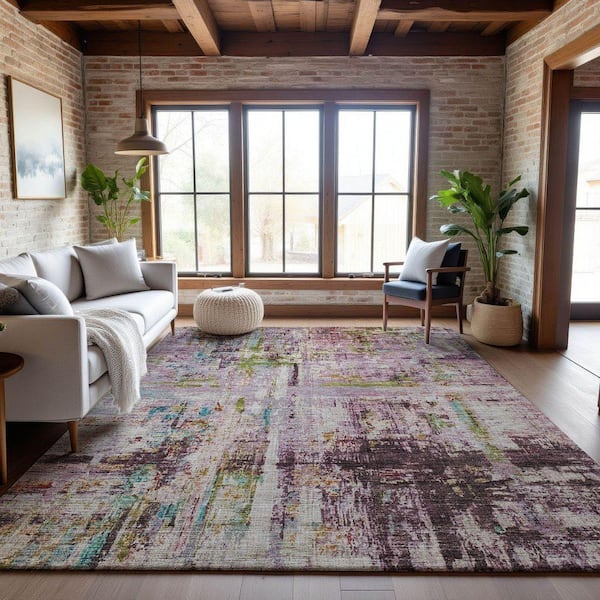 Mayfield Premium Machine Washable Abstract AMF1194 Lavender 8 ft. x 10 ft. Area Rug