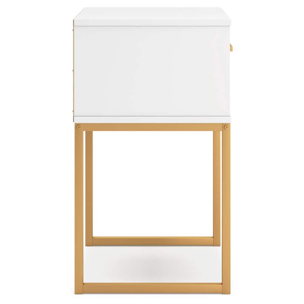 White and Gold 1-Drawer Nightstand with Metal Legs