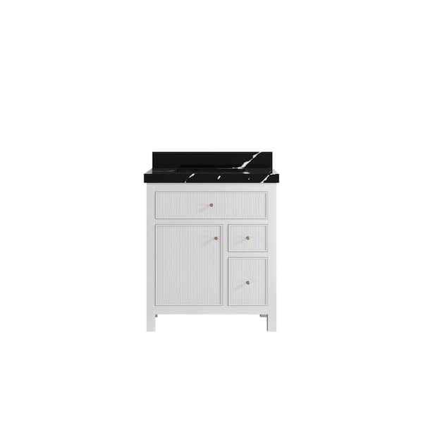 Willow Collections Sonoma 30 in. W x 22 in. D x 36 in. H Single Sink Bath Vanity in White with 2 in. Calacatta Black qt. Top