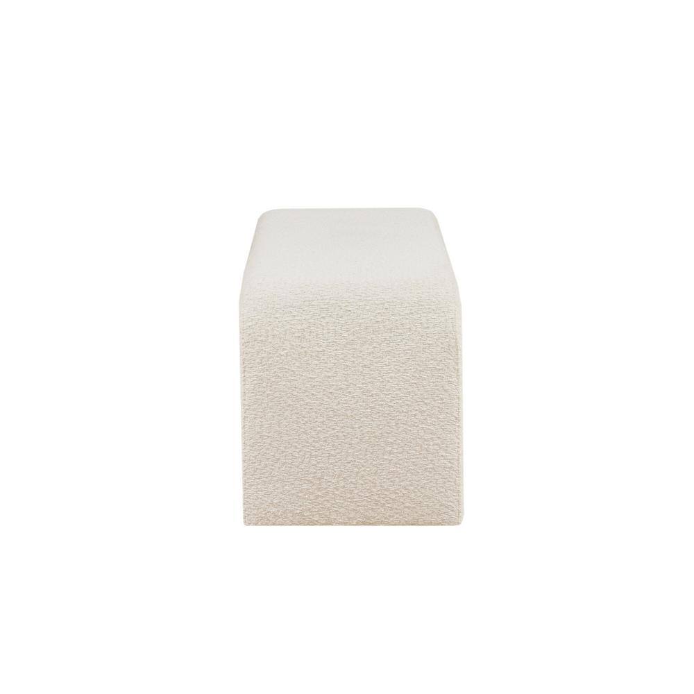 Cream Boucle Upholstered Waterfall Bench with Rounded Corners