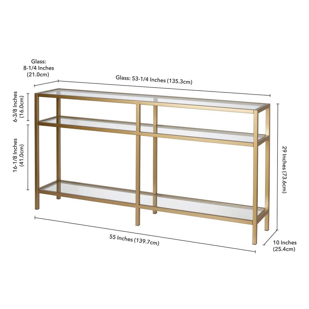 Sivil 55" Bronze and Brass Metal with Glass Console Table
