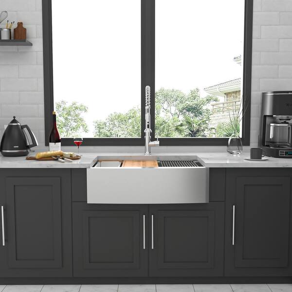 Unbranded - Farmhouse Apron 16-Gauge Stainless Steel 30 in. Single Bowl Kitchen Sink in Brushed Nickel