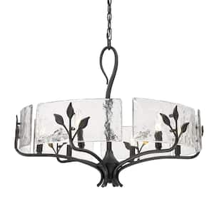 Calla 6-Light Natural Black and Hammered Water Glass Chandelier for Living Room with No Bulbs Included