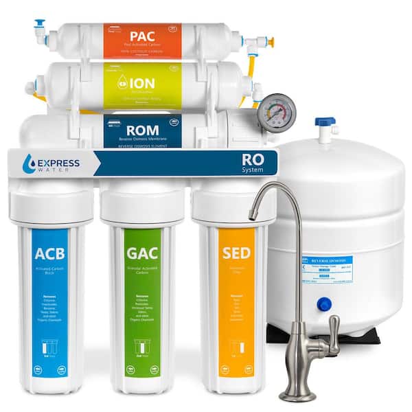 Express Water Deionization Reverse Osmosis Water Filtration System 6 Stage Softener with Faucet and Tank 100 GPD with Pressure Gauge