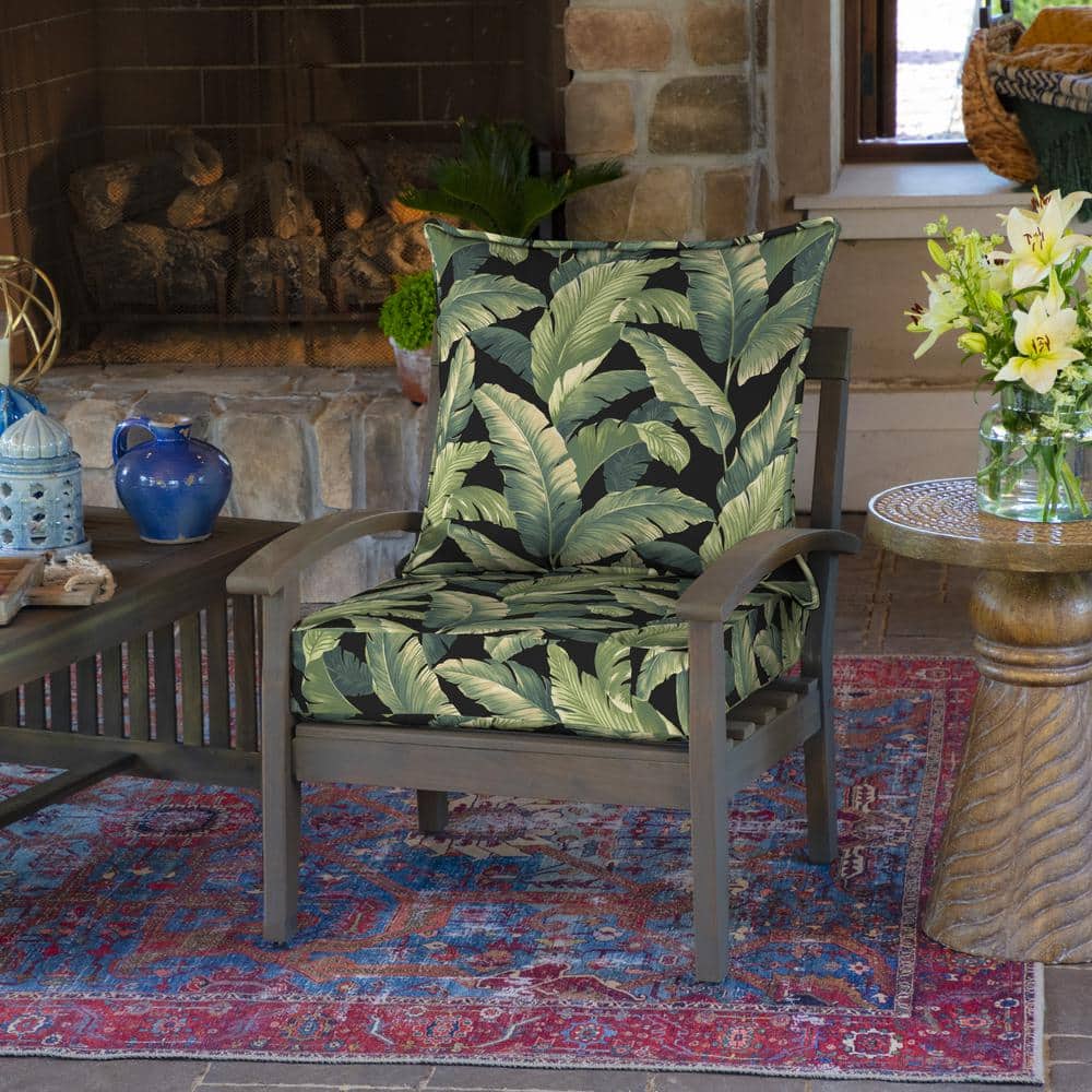Arden 24"x24" Tropical Leaf Print Outdoor Chair Cushion Set