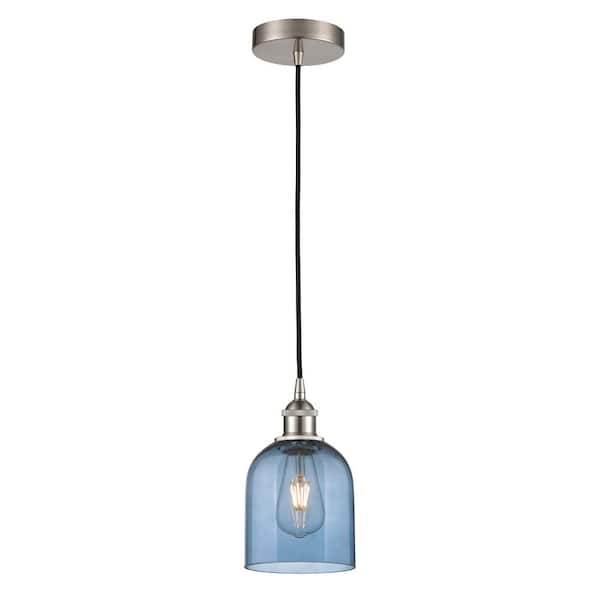 Bella 100-Watt 1-Light Brushed Satin Nickel Shaded Mini Pendant Light with Painted Glass Shade