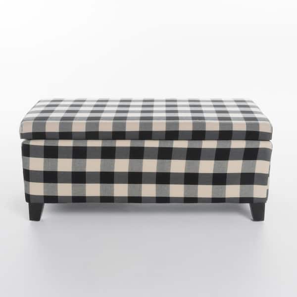 Noble House Breanna Black Checkerboard Fabric Storage Ottoman