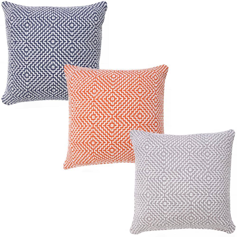 Modern Bohemian Coastal 20" Square Orange and White Cotton Throw Pillow