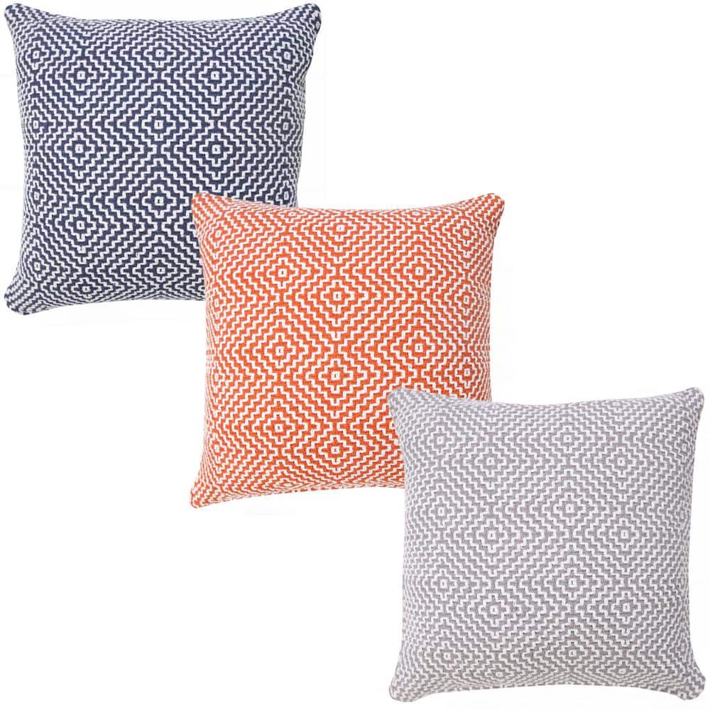 Modern Bohemian Coastal 20" Square Orange and White Cotton Throw Pillow