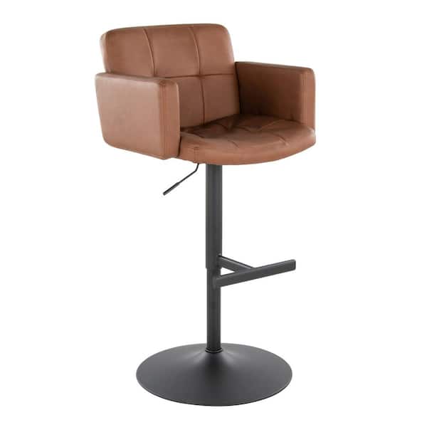 Lumisource Stout 32 in. Camel Faux Leather and Black Metal Adjustable Barstool