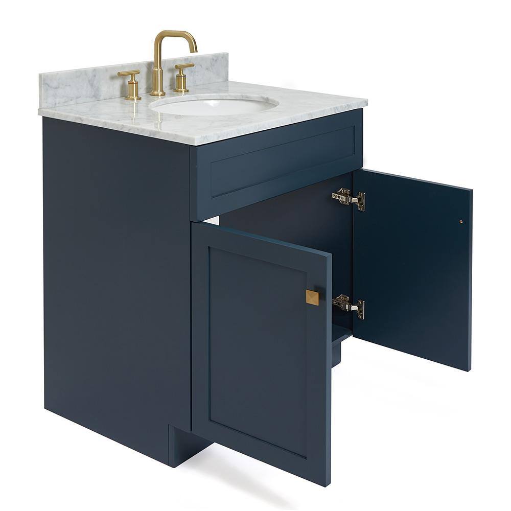Midnight Blue 31" Freestanding Vanity with Carrara Marble Top