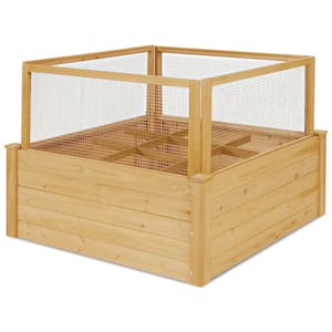 Wood Raised Garden Bed Wooden Garden Box with 9 Grids and Critter Guard Fence