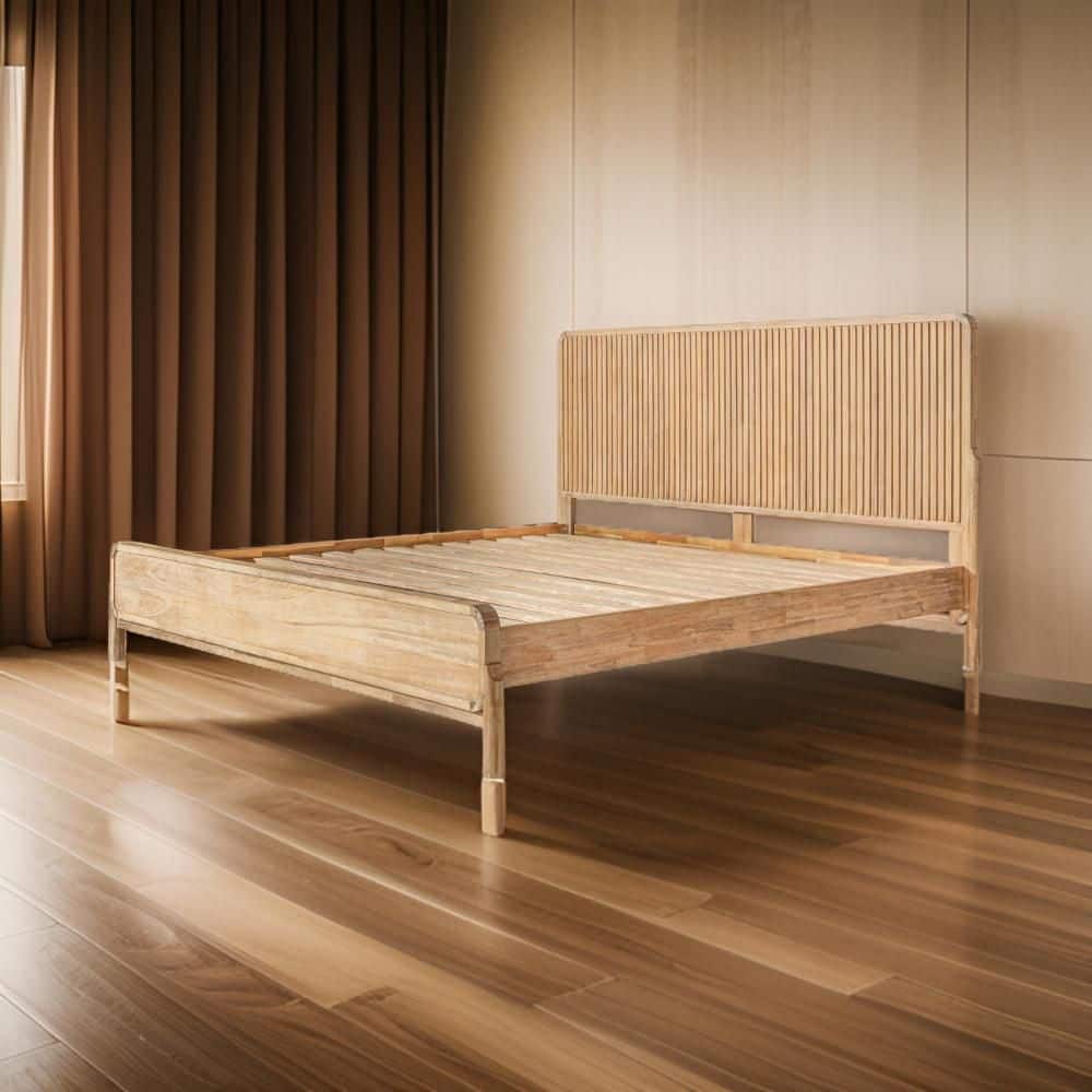 Cid Tori Brown Wood Frame Queen Size Platform Bed with Headboard
