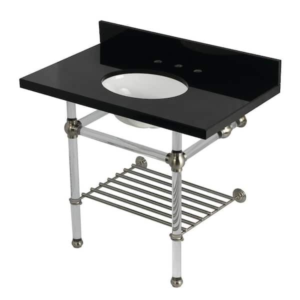 Kingston Brass Templeton 36 in. Granite Console Sink with Acrylic Legs in Black Granite Brushed Nickel