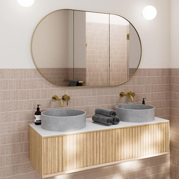 Nia 48 in. W x 30 in. H x 5 in. D Satin Brass Recessed Medicine Cabinet with Mirror