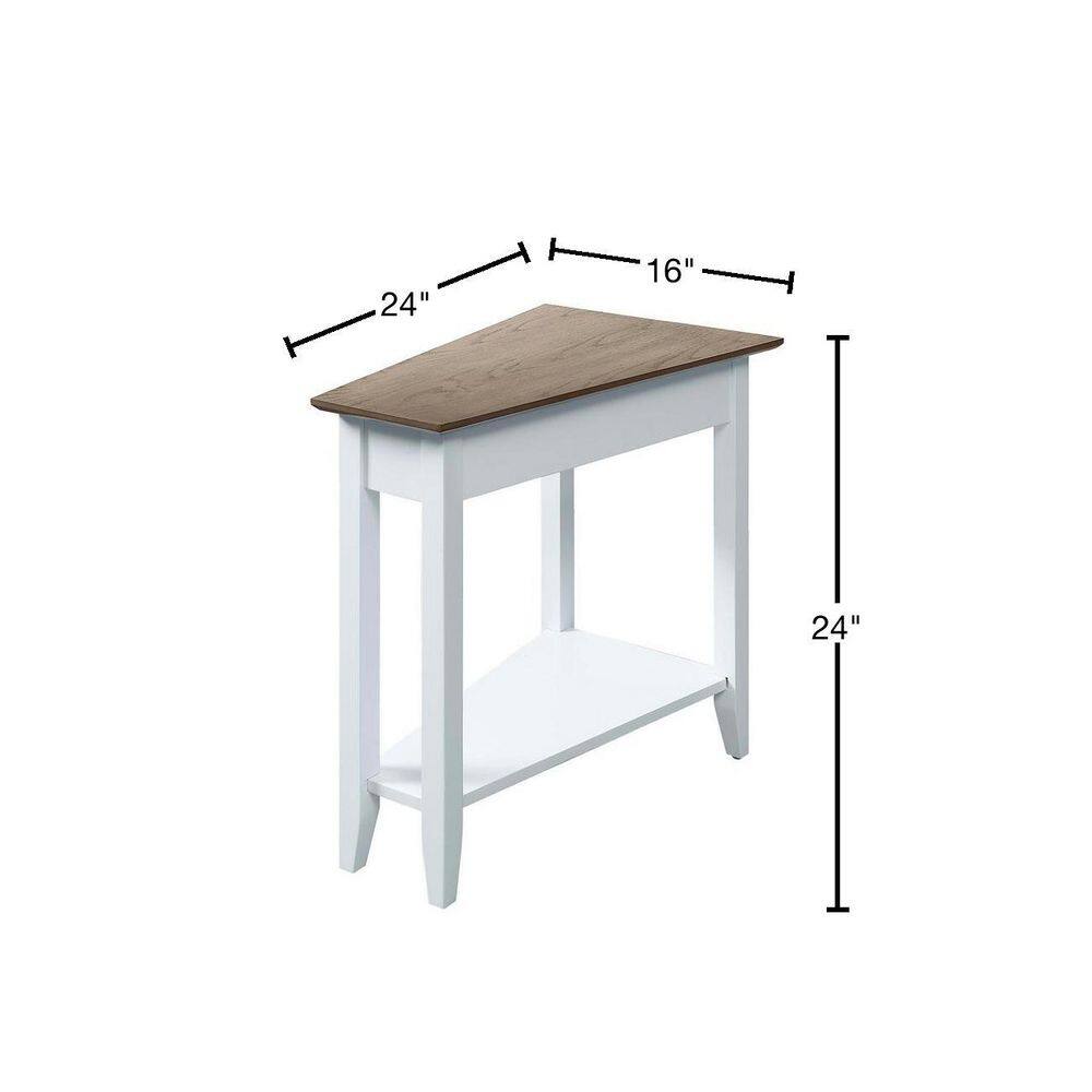 White and Driftwood Triangular Wood End Table with Shelf