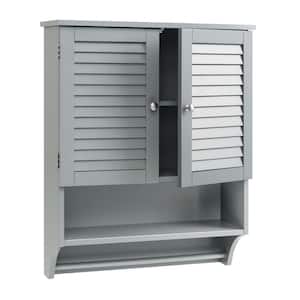 23 in. W x 9 in. D x 30 in. H Bathroom Storage Wall Cabinet in Grey Medicine Cabinet with Louvered Doors and Towel Bar