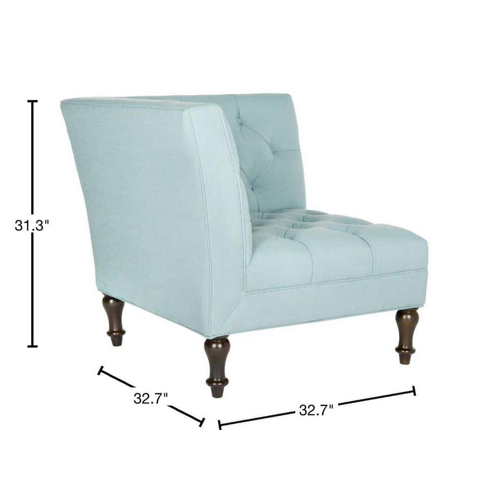 Sky Blue Transitional Tufted Corner Chair with Birch Legs