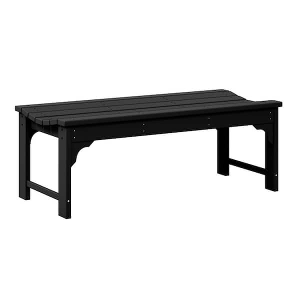 Mason Outdoor Patio All-Weather Fade Resistant HDPE Poly Plastic Backless Garden Bench in Black